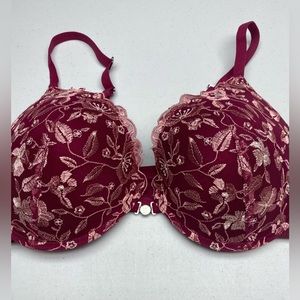 La Vie En Rose Burgundy Bra with Pink Embroidery